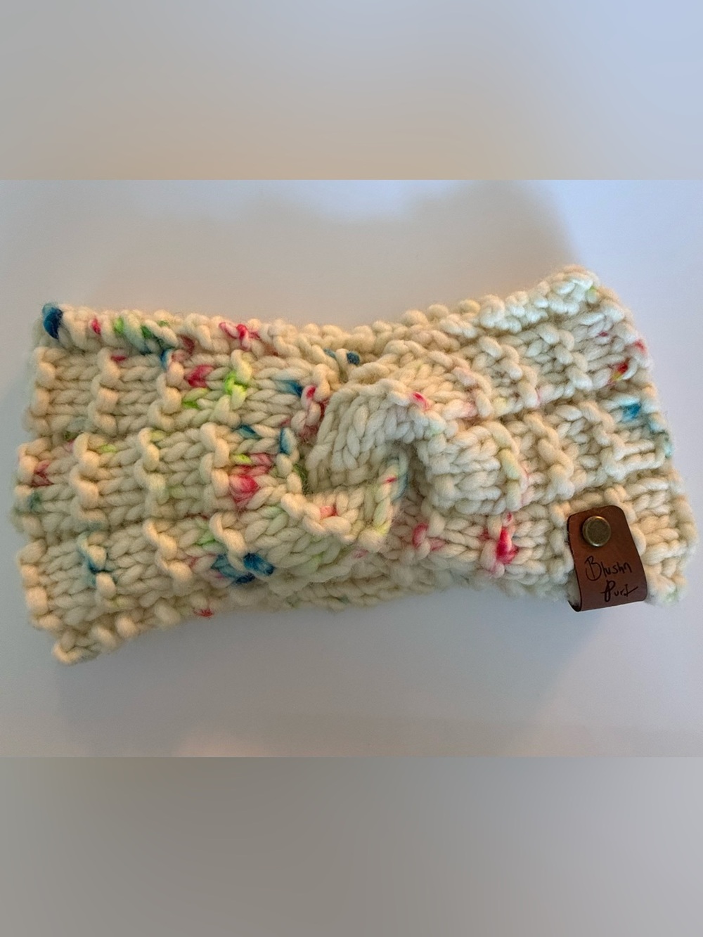 Cream Knit Headband with Multicolor Speckles